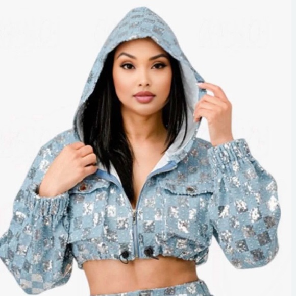 Embellished Denim Crop Jacket - Picture 1 of 3